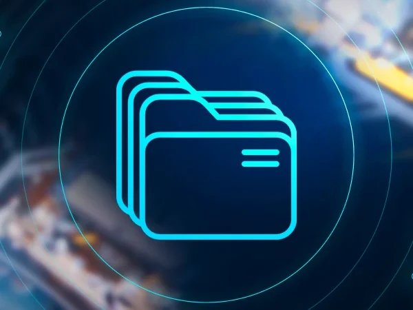 Ícones de pastas com estilo tecnológico e fundo borrado